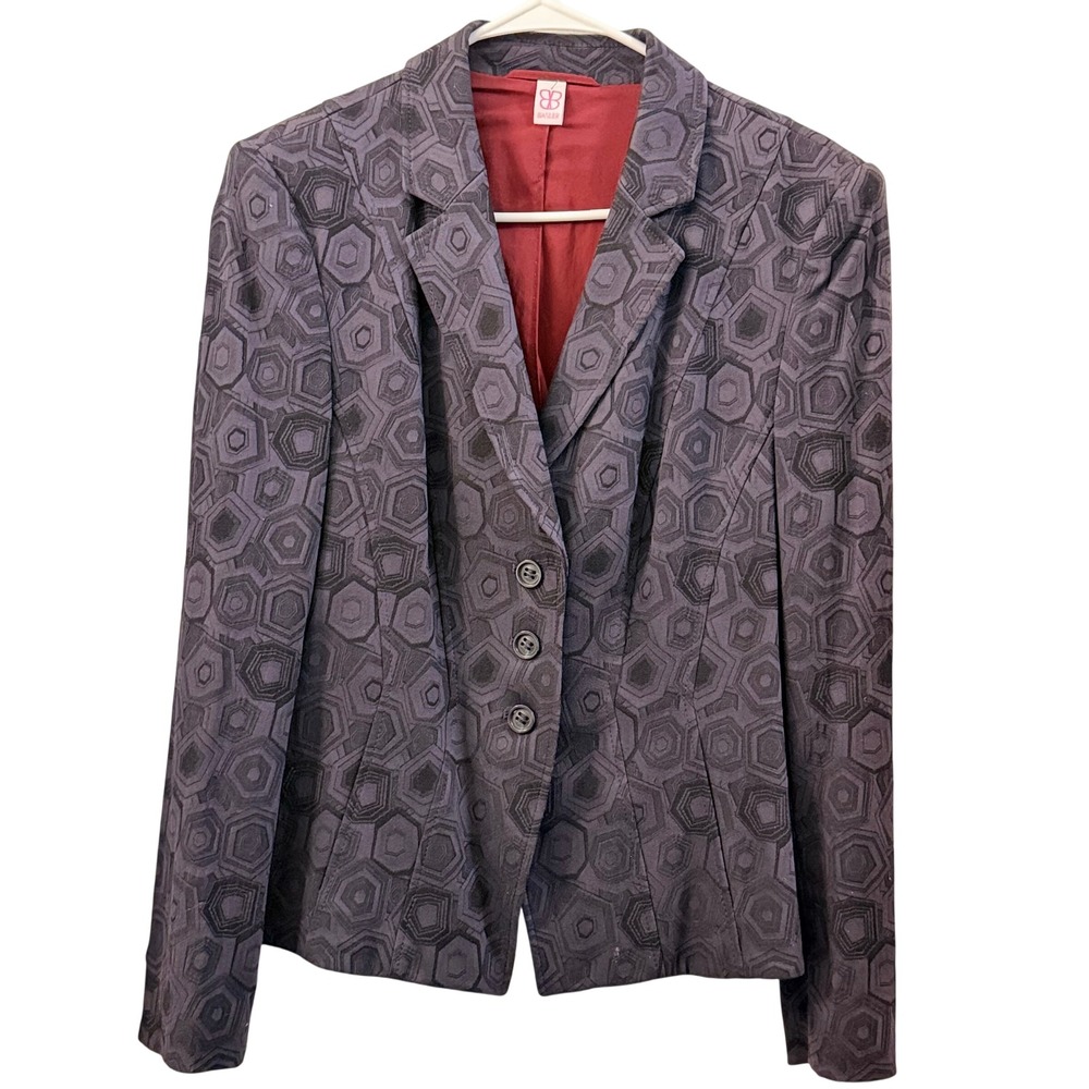 BASLER Geometric Print Navy Blazer‎ Jacket Burgundy Lined Button Front 40/US10